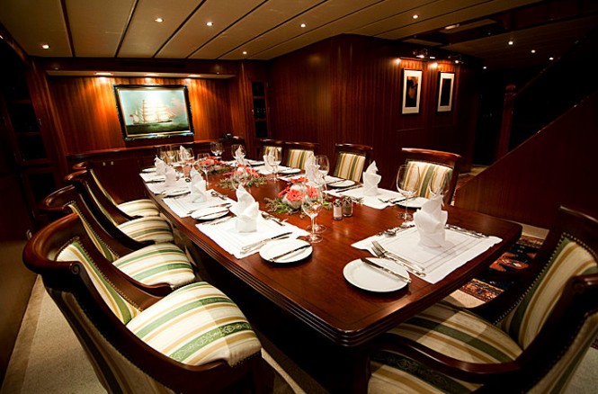 Narasaki superyacht Northern Sun (ex Hokko Maru, Northern Light) Dining Area Narasaki superyacht Northern Sun (ex Hokko Maru, Northern Light) Dining Area