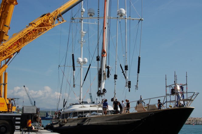 Perini Navi 54m charter yacht Parsifal III repainted at Vilanova Grand Marina – Barcelona