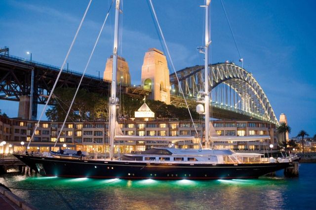 Luxury sailing yacht Andromeda La Dea at Campbells Cove Circular Quay Luxury sailing yacht Andromeda La Dea at Campbells Cove Circular Quay