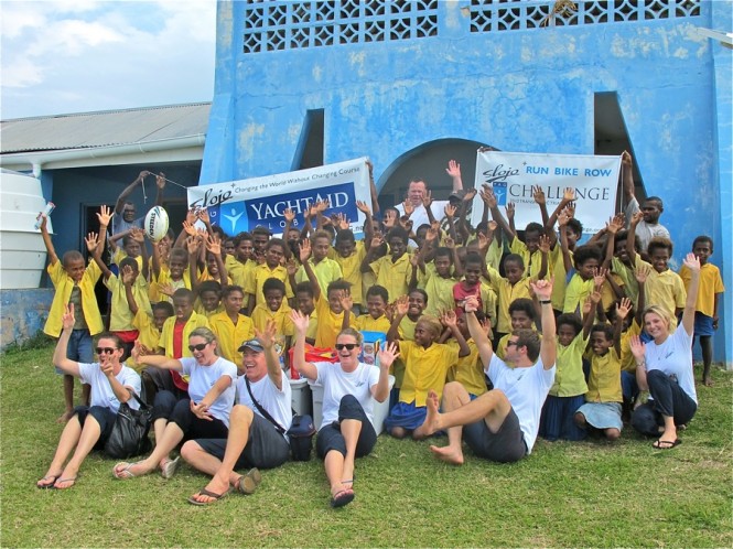 Motor yacht Slojo crew with Yacht Aid Global beneficiaries just after a delivery (photo by Captain Bruno Herregods) Motor yacht Slojo crew with Yacht Aid Global beneficiaries just after a delivery (photo by Captain Bruno Herregods)