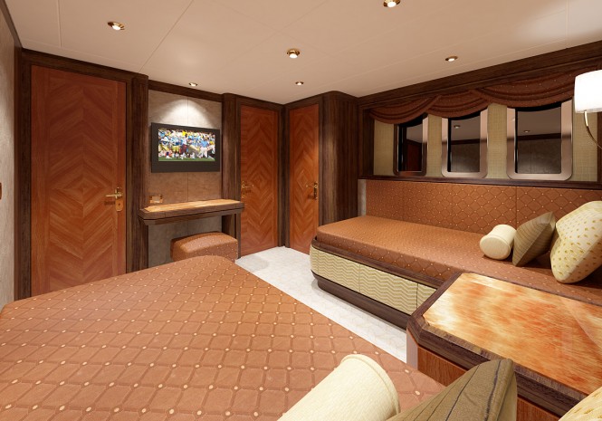 Guest cabin aboard the superyacht Ocean Alexander 120 Guest cabin aboard the superyacht Ocean Alexander 120