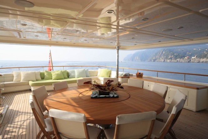 HANA yacht - Upper Deck Aft - Dining HANA yacht - Upper Deck Aft - Dining