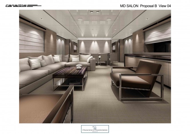 CANADOS 120 superyacht Saloon in grey wood CANADOS 120 superyacht Saloon in grey wood