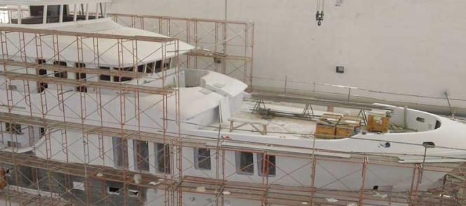 Works on the Nordhavn 120 motor yacht Aurora well underway