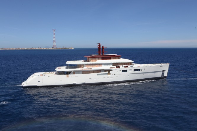 73m Perini Navi motor yacht Vitruvius (hull C.2189) has arrived at the Picchiotti shipyard in La Spezia, Italy