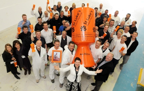 Princess Yachts celebrate the 30th Anniversary of St Luke’s Hospice with 6 foot tall collection pot for the charity