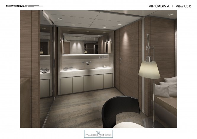 Superyacht Canados 120 VIP Cabin Aft View basin Superyacht Canados 120 VIP Cabin Aft View basin