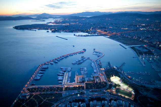 Flisvos Marina after sunset - view from above Flisvos Marina after sunset - view from above