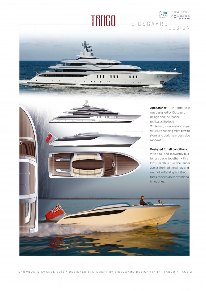 The 9m Limousine yacht tender for the 77.7m superyacht Tango by Compass Tenders, Eidsgaard Design and EYOS Tenders