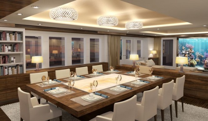 Luxury yacht Nassima Salon-Dining Photo credit VDP Studio Luxury yacht Nassima Salon-Dining Photo credit VDP Studio