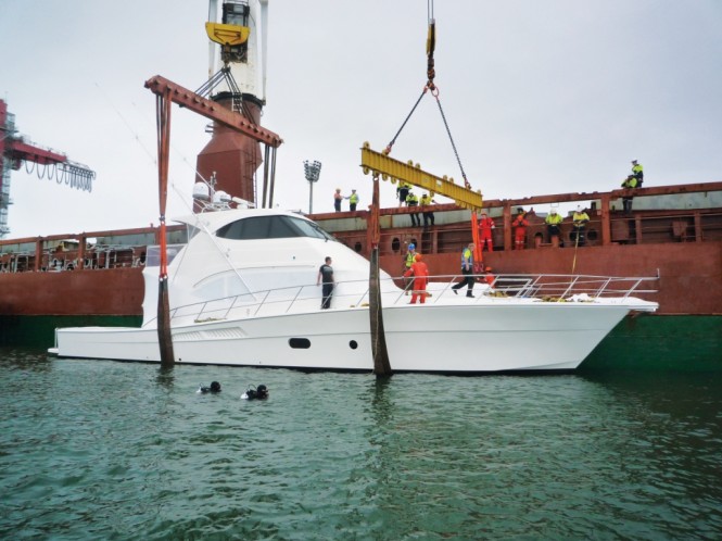 Riviera's flagship 75 Enclosed Flybridge was shipped to her New Zealand owners earlier this week Riviera's flagship 75 Enclosed Flybridge was shipped to her New Zealand owners earlier this week