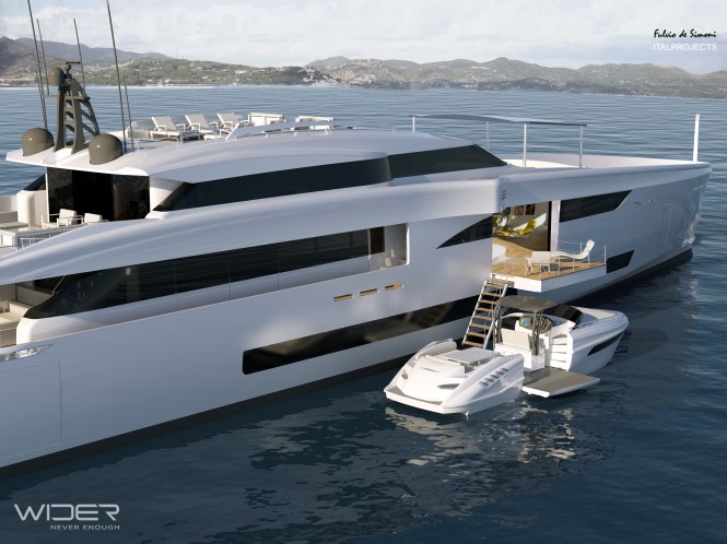 Wider 150 superyacht with a 33' Wider yacht tender Wider 150 superyacht with a 33' Wider yacht tender