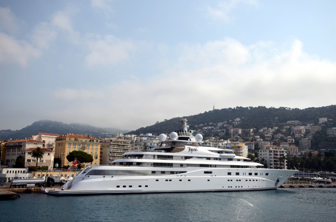 Newly delivered 147m Lurssen megayacht TOPAZ visits the Mediterranean