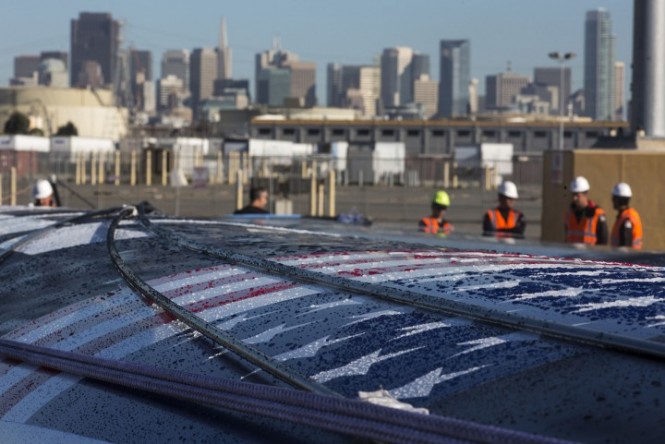 The new sailing yacht AC72 to be launched by ORACLE TEAM USA this week