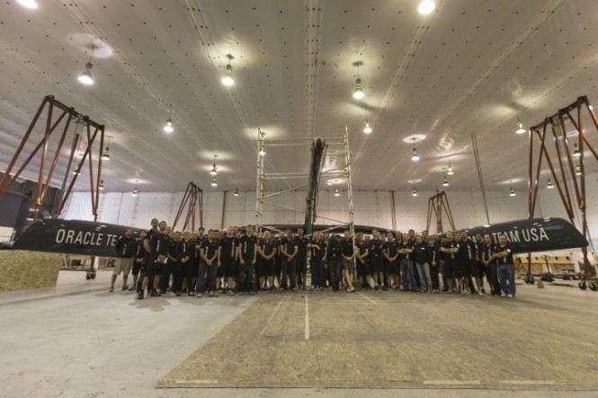 The first ORACLE TEAM USA catamaran yacht AC72 to be launched by the end of August