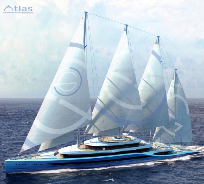 The new 110m motor sailor yacht Project ATLAS by H2 Yacht Design and Laurent Giles Superyacht Architects