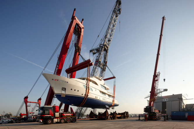 Launching of the luxury motor yacht SOFIA at the Moonen Shipyards in The Netherlands Launching of the luxury motor yacht SOFIA at the Moonen Shipyards in The Netherlands