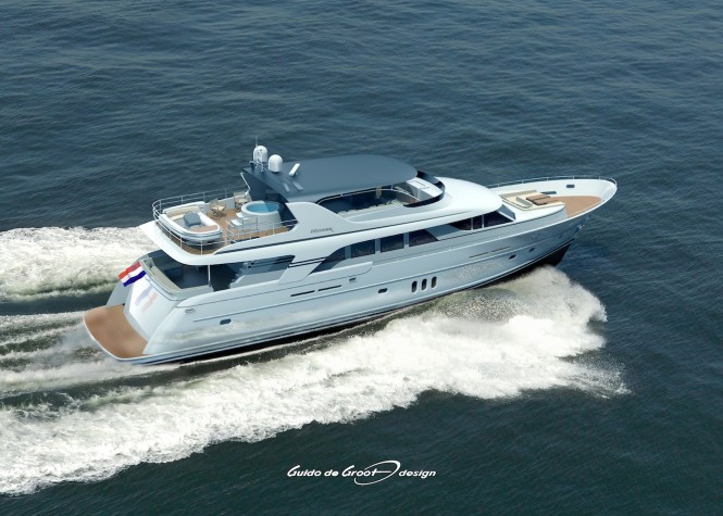 Hull of the new motor yacht Mulder 98 Flybridge completed
