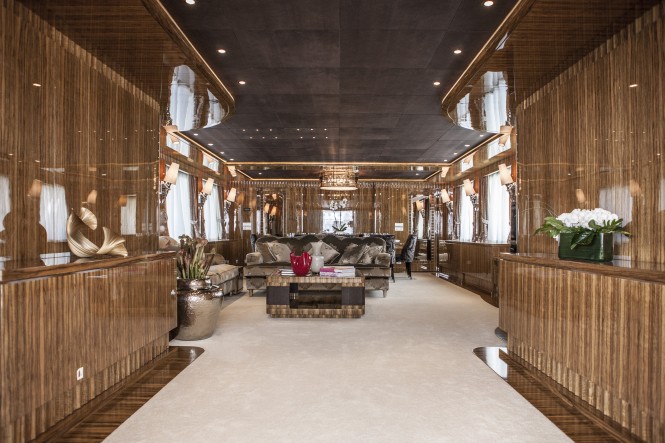 Superyacht OKKO by Mondo Marine - immaculate wood panneling in the upper deck saloon