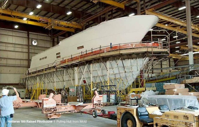 Work continues on the Hatteras 100 Raised Pilothouse motor yacht