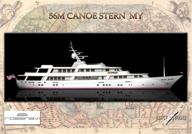 Evan K Marshall designed 56m Rossinavi Canoe Stern Motor Yacht Concept