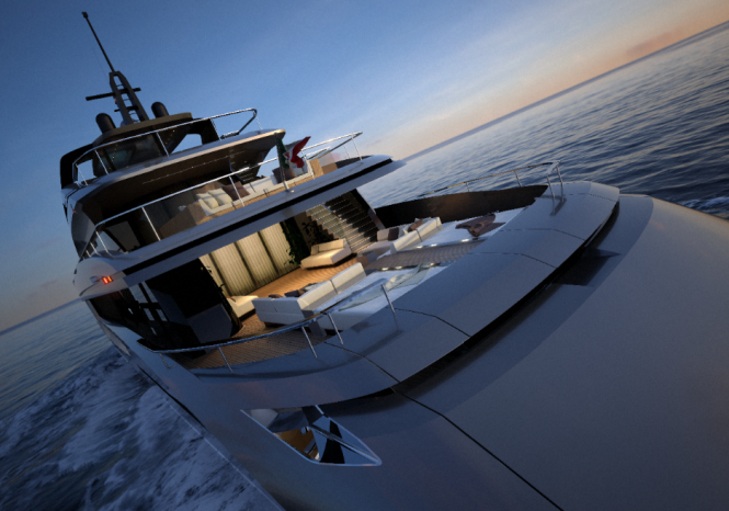 Mondo Marine M50 yacht project designed by Hot Lab - Passerelle dividing the sun pads Mondo Marine M50 yacht project designed by Hot Lab - Passerelle dividing the sun pads