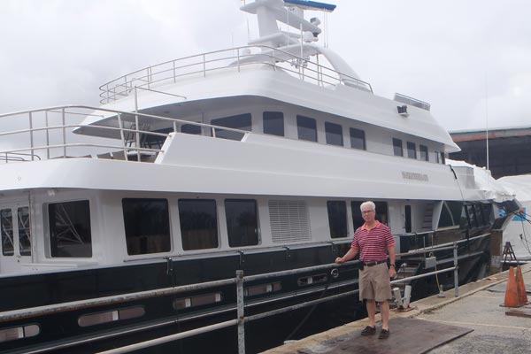 Ron Holland visits Cheoy Lee motor yacht DOROTHEA III during the FLIBS 2012