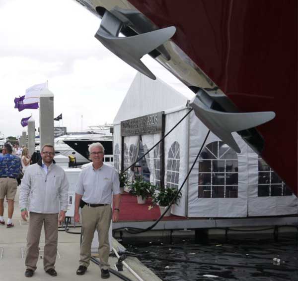Ron Holland visits the latest Marco Polo Series luxury yacht MAZU at the 2012 FLIBS