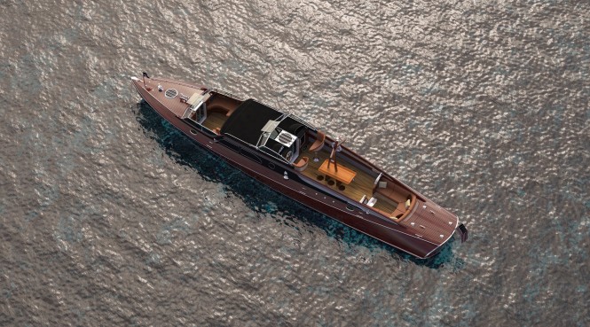 Luxury mega yacht tender POSH from above Luxury mega yacht tender POSH from above