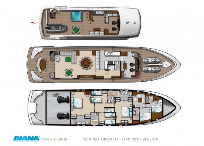 DIANA Blu 28m Flybridge version superyacht - deck layout DIANA Blu 28m Flybridge version superyacht - deck layout