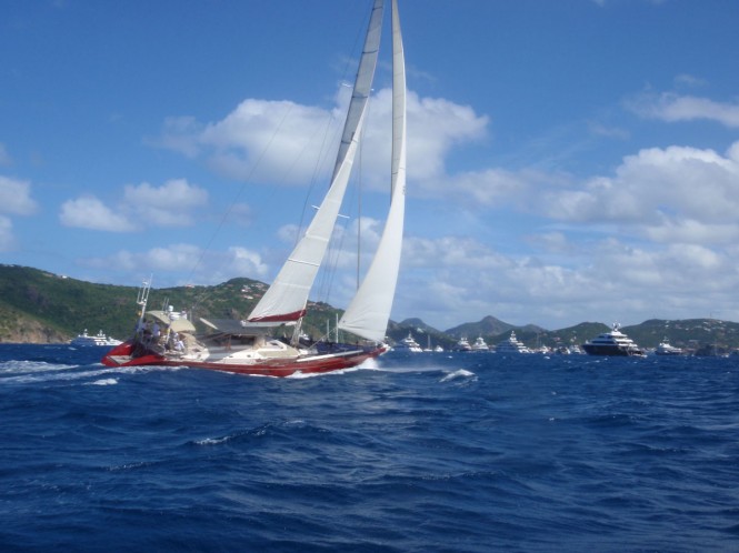 Lilla yacht under sail at St Barts Lilla yacht under sail at St Barts
