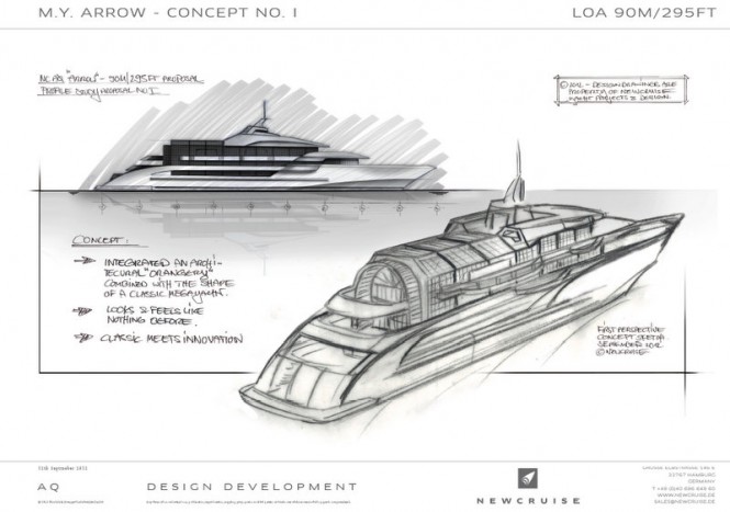 Unique 90-metre motor yacht Arrow 90 concept by Newcruise