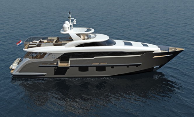 Latest renderings of the Monte Fino 32m RPH motor yacht P1104 designed by Mulder Design
