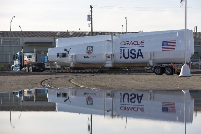 ORACLE TEAM USA wing two for Defender’s first AC72 yacht arrives in San Francisco