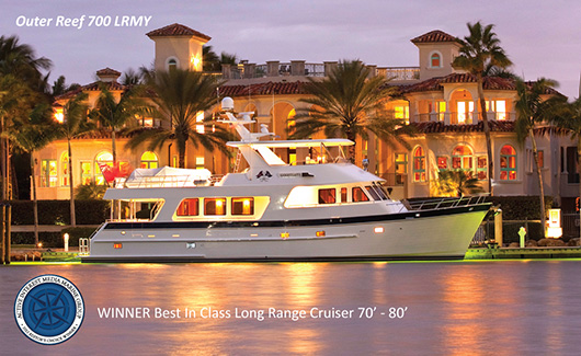 Best in Class AIM Award for motor yacht Outer Reef 700 pilothouse