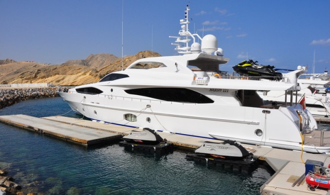 Luxury motor yacht Majesty 121 berthed in Shangri La Luxury motor yacht Majesty 121 berthed in Shangri La