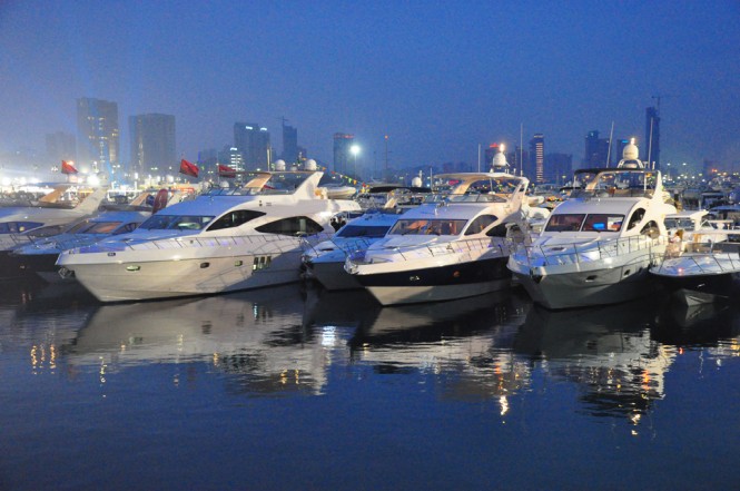 Majesty Yachts line-up by night Majesty Yachts line-up by night