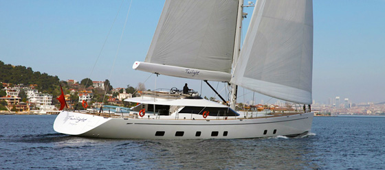 First Oyster 125 Flybridge Yacht TWILIGHT undergoing client sailing and acceptance trials in Turkey