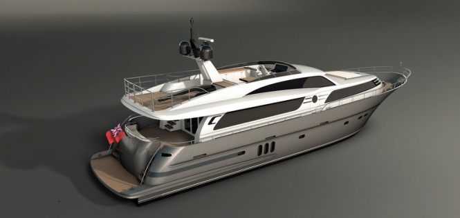 26m superyacht Continental III in stardust silver - aft view 26m superyacht Continental III in stardust silver - aft view