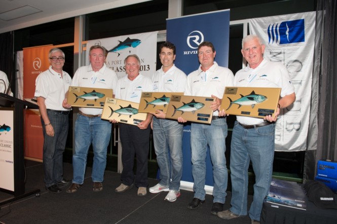 Riviera 70 Enclosed Flybridge Yacht C’WORLD wins trophy for Champion Boat at 2013 Riviera Port Lincoln Tuna Classic