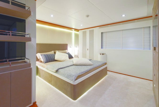 One of the cabins aboard superyacht Diamond One of the cabins aboard superyacht Diamond
