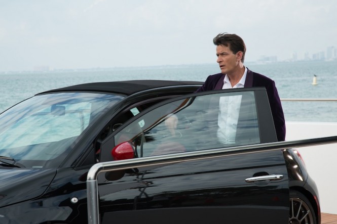 Charlie Sheen and Fiat 500 aboard charter yacht Arianna Charlie Sheen and Fiat 500 aboard charter yacht Arianna