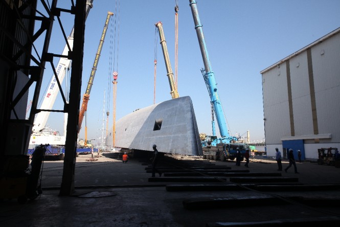 Perini Navi Hull C.2227 SYBARIS superyacht’s hull turned