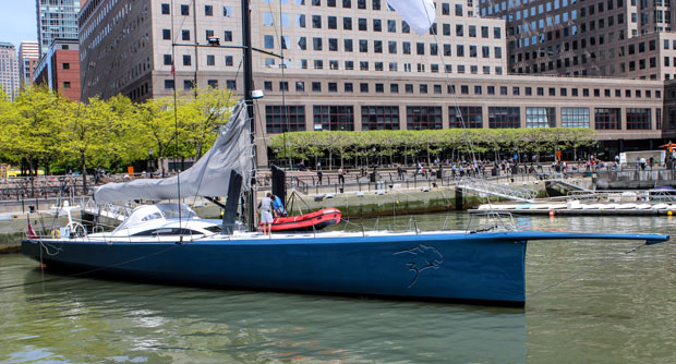 Luxury sailing yacht LEOPARD 3 at Dennis Conner’s North Cove in NYC