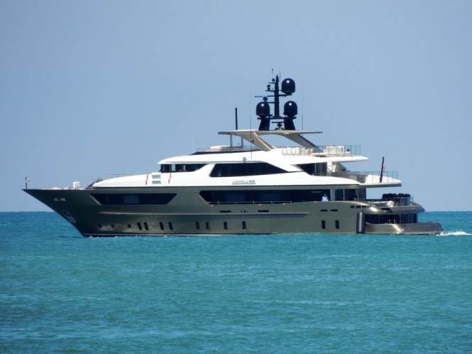 46m Sanlorenzo ACHILLES yacht leaving port of Livorno