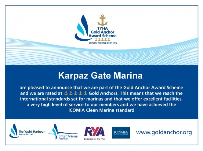 Prominent 5 Gold Anchor Award for Karpaz Gate Marina