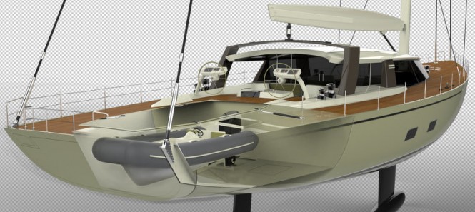 Luxury yacht Ks 120 concept - aft view with tender garage Luxury yacht Ks 120 concept - aft view with tender garage