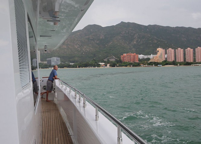 Motor yacht Aurora leaving Hong Kong
