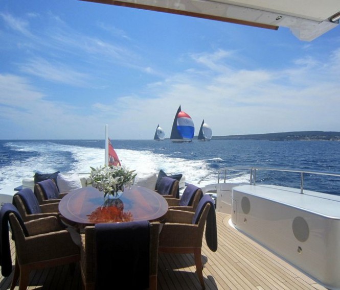 Watching J Class Yachts racing from aft deck of Aerocruiser 38m Yacht Watching J Class Yachts racing from aft deck of Aerocruiser 38m Yacht