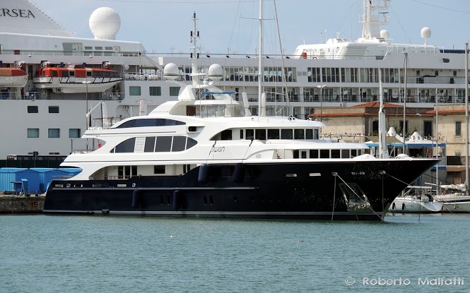 Photos of 60m Benetti mega yacht SWAN (ex LYANA) in the Port of Livorno, Italy